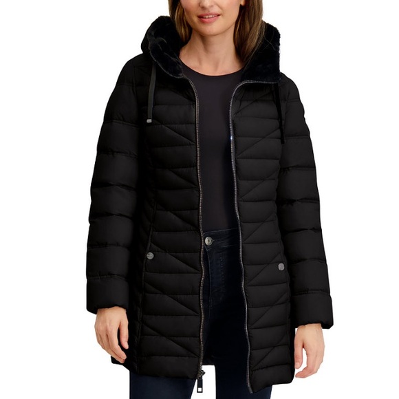 Nautica Faux Fur Accent Hooded Puffer Coat in Black - Picture 3 of 6